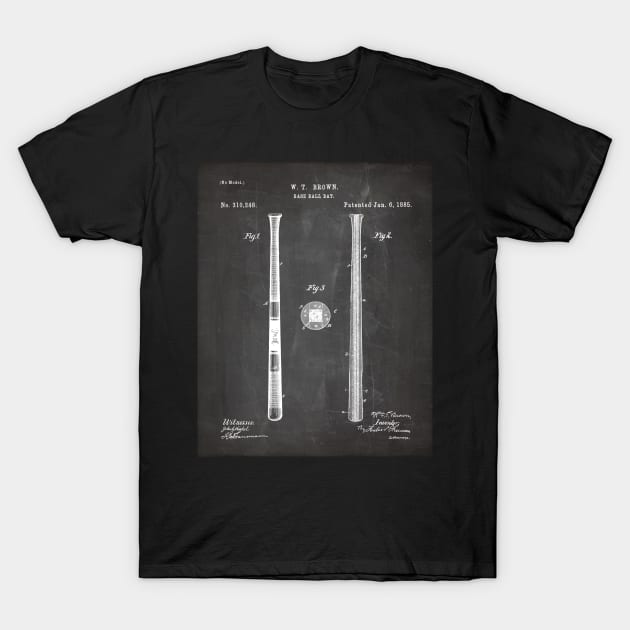 Baseball Bat Patent - Baseball Player Team Coach Art - Black Chalkboard T-Shirt by patentpress